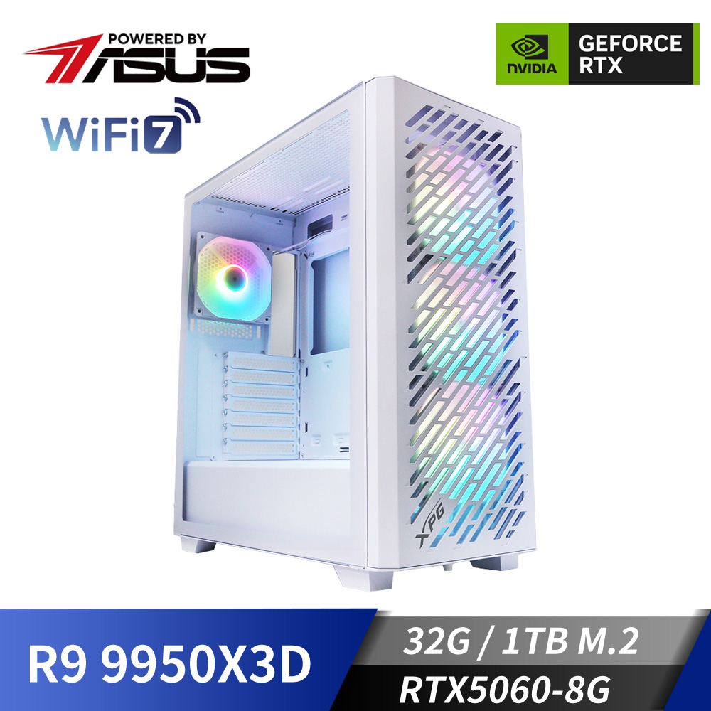 華碩平台[飛翔戰神]R9獨顯Win11水冷電腦 (R9 9950X3D/32G/RTX 5060/1TB_M2)