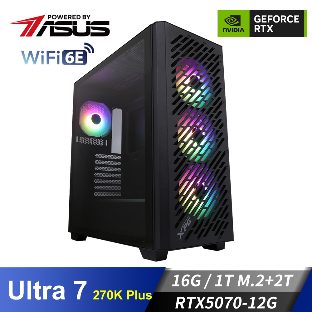 華碩平台[威光俠神]U7獨顯電腦 (Ultra 270K Plus/16G/2T/RTX 5070/1TB_M2)