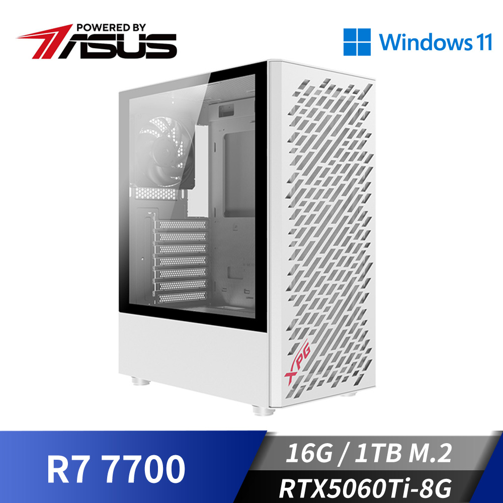 華碩平台[天峰戰兵]R7獨顯Win11電腦 (R7 7700 MPK/16G/RTX5060Ti/1TB_M2)