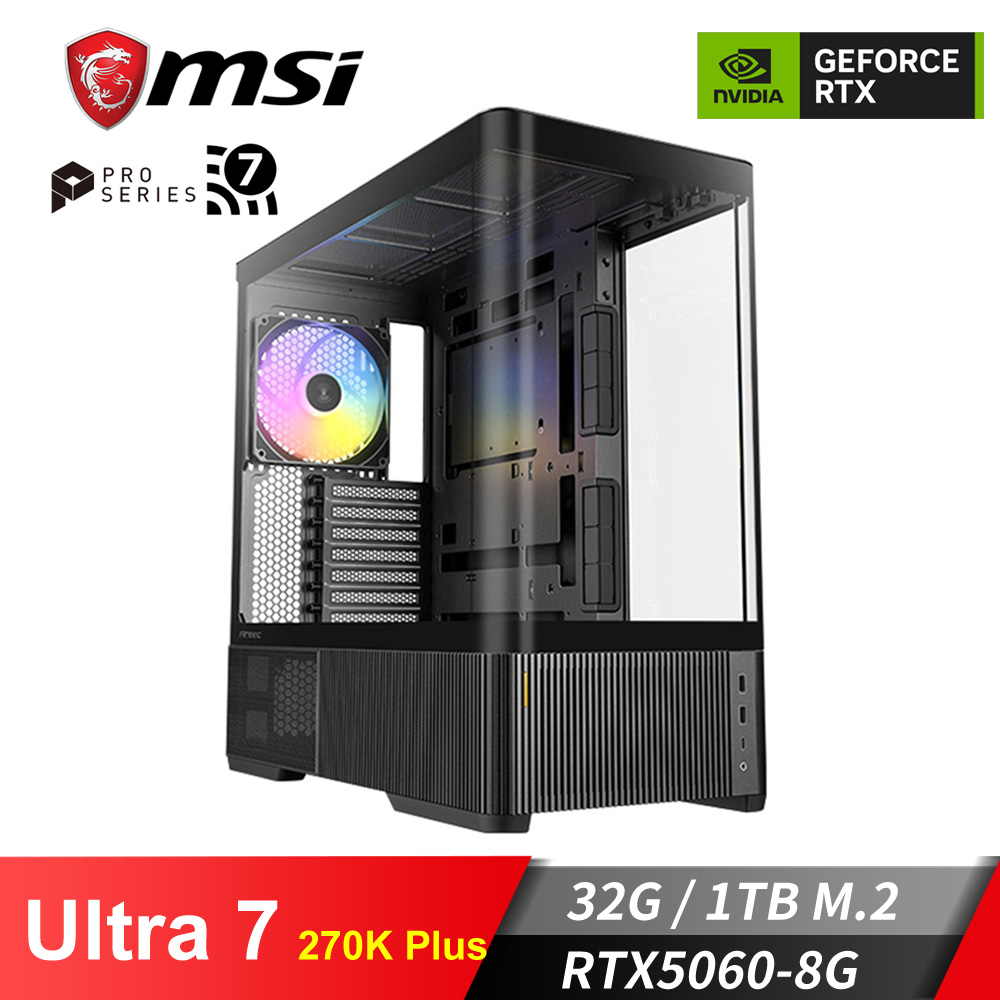 微星平台[鎮天戰神]U7獨顯水冷電腦 (Ultra 270K Plus/32G/RTX 5060/1TB_M2)