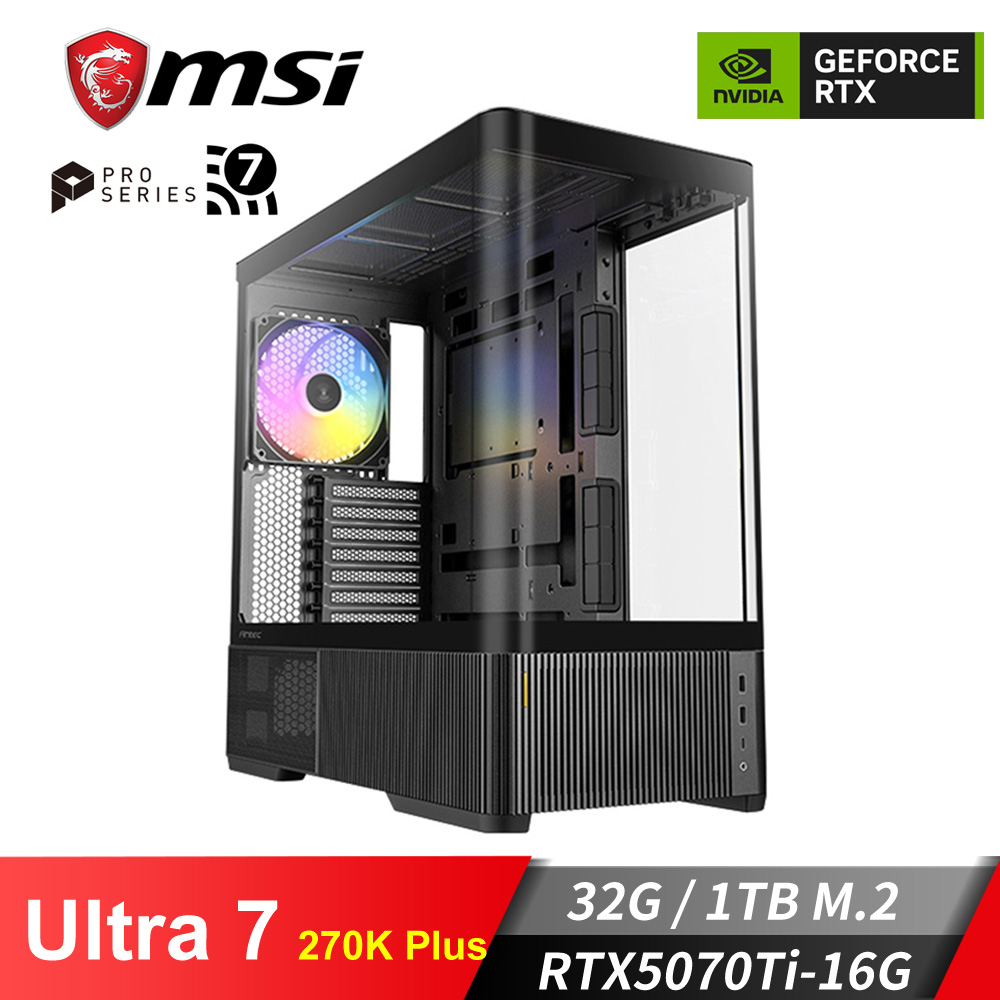微星平台[鎮天鬥神]U7獨顯水冷電腦 (Ultra 270K Plus/32G/RTX 5070Ti/1TB_M2)