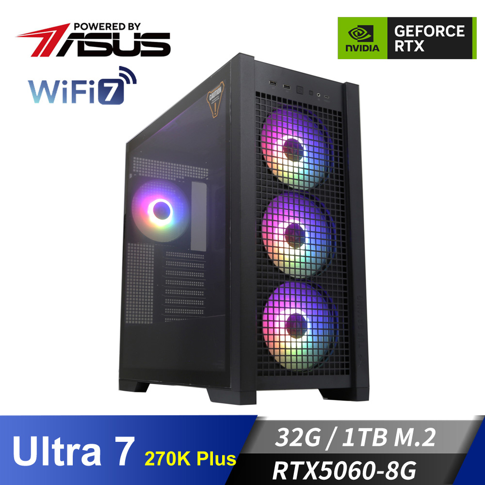 華碩平台[虎耀武神]U7獨顯水冷電腦 (U7-270K Plus/32G/RTX 5060/1TB_M2)