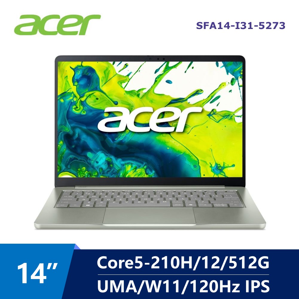宏碁 ACER Swift Air AI筆電 14" (Intel Core5-320/12G/512G/UMA/W11) 灰綠