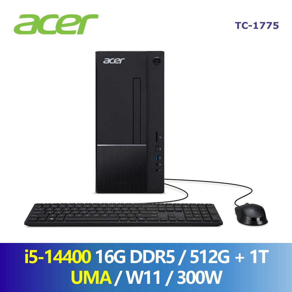 宏碁 Acer Aspire 桌機 (i5-14400/16G/512G+1T/UMA/W11/300W