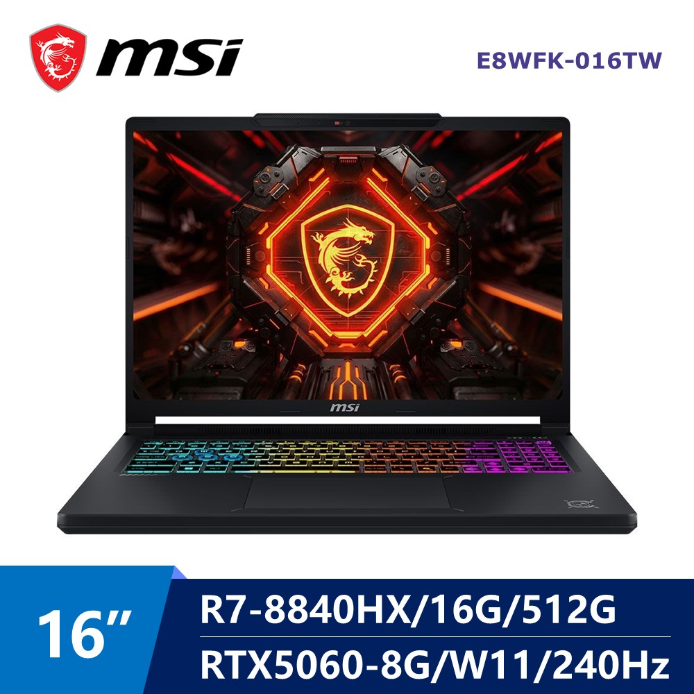 微星 MSI Crosshair AI電競筆電 16" (R7-8840HX/16G/512G/RTX5060-8G/W11)
