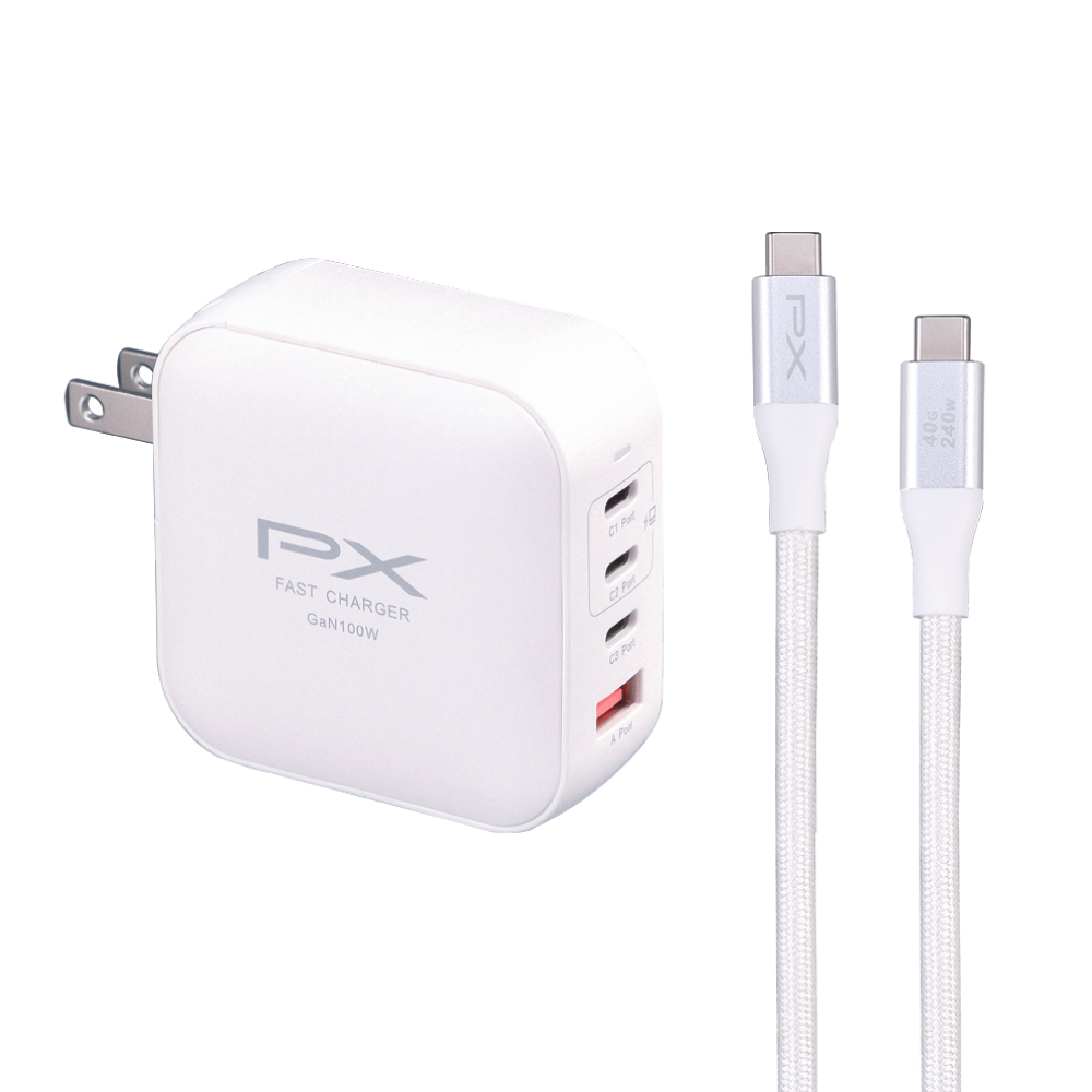 大通 快充3C1A 氮化鎵100W 充電組-白