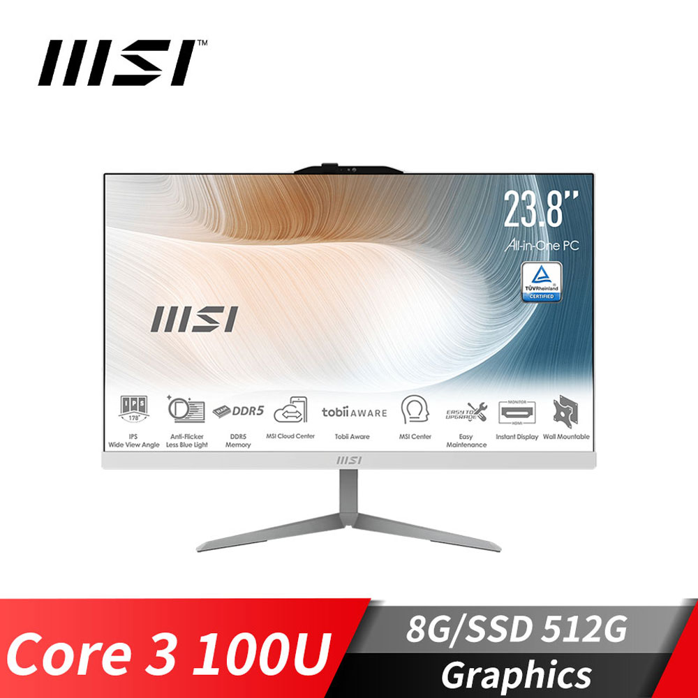 微星MSI Modern AM242 液晶電腦 (Core 3 100U/8G/512G SSD/Win11/白)