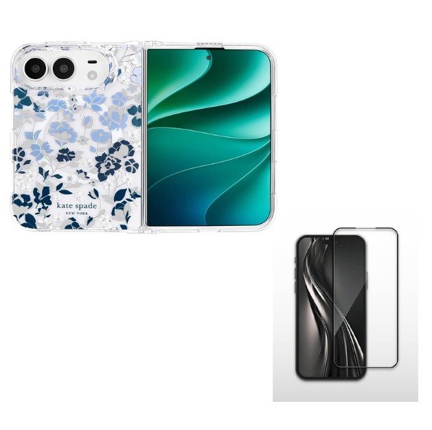 【優惠組合】kate spade iPhone Du精品磁吸殼-皇室藍+硬博士 iPhone Duo AR亮面滿版玻璃保貼