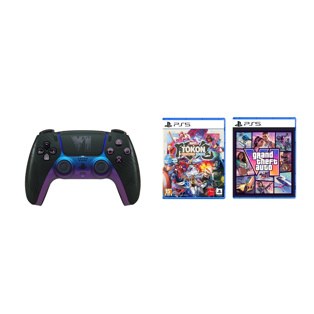 【組合】PS5 DualSense Grand Theft Auto VI-黑色+漫威鬥魂+俠盜獵車手 6