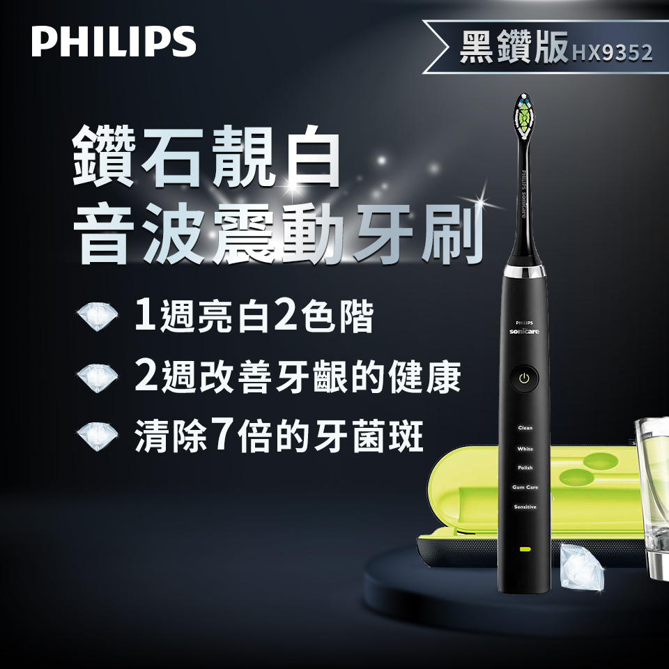 飛利浦Philips 鑽石靚白音波震動牙刷-黑鑽版