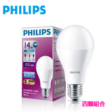 飛利浦全電壓 LED燈泡14W-白光(4入組)