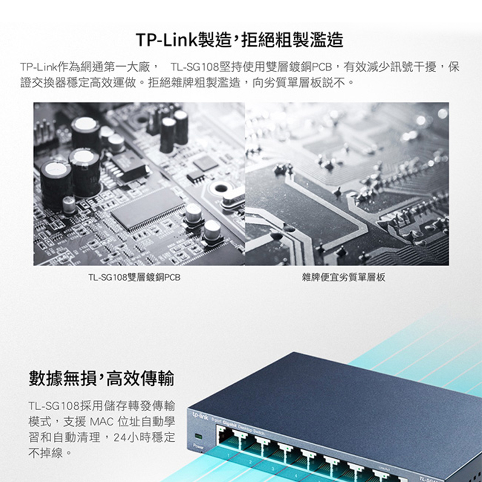 TP-Link TL-SG108 8埠專業級Gigabit交換器 - 細節圖 2