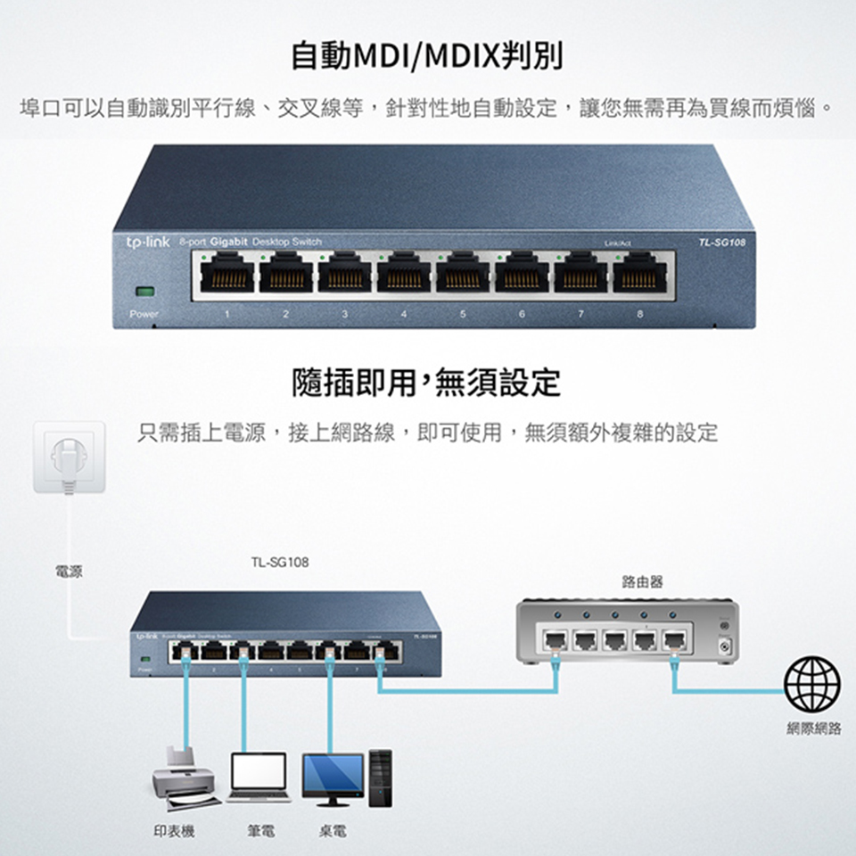 TP-Link TL-SG108 8埠專業級Gigabit交換器 - 細節圖 3