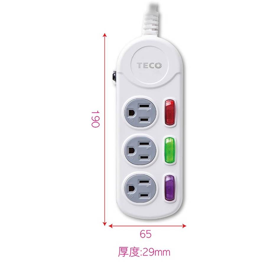 東元TECO 三開三插電源延長線1.8M - 細節圖 1