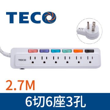 東元TECO 6切6座3孔2.7M延長線