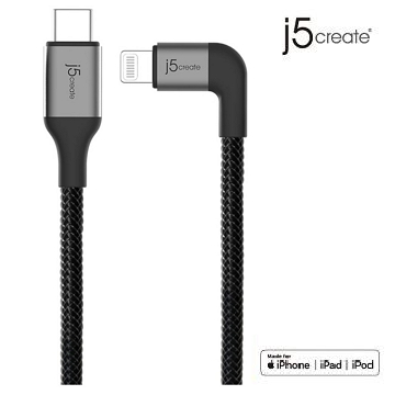 j5 create USB-C to MFI L型充電線1.2M-灰
