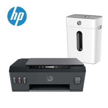 HP辦公顏值組 | 惠普 HP SmartTank 500 相片連供事務機+HP 8張提頭式碎段狀碎紙機