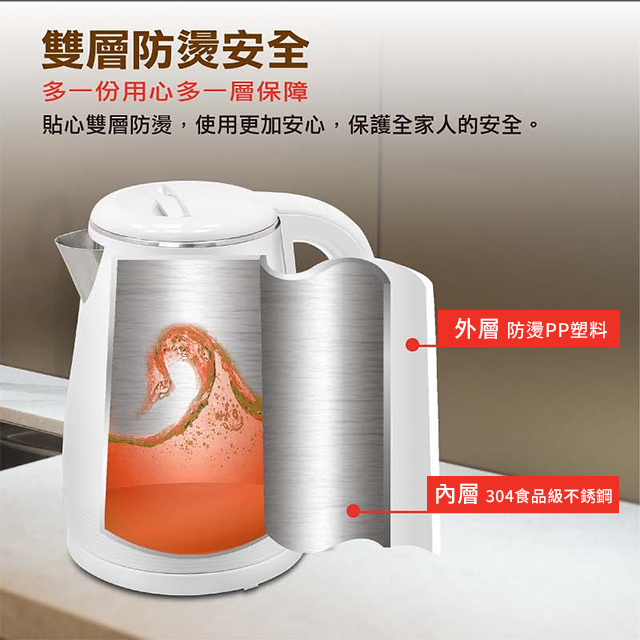 (展示品) SABA 1.7L 雙層防燙不鏽鋼快煮壺 - 細節圖 3