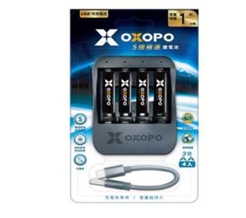 OXOPO快充鋰電池3號四入+4埠充電座
