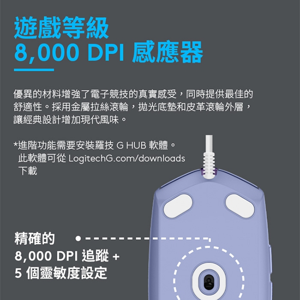 羅技 Logitech G102 二代 LIGHTSYNC 有線遊戲滑鼠 黑 - 細節圖 2