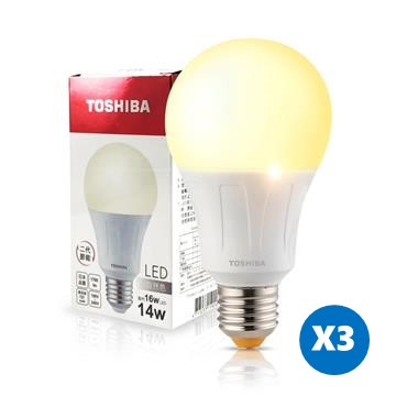 【3入組】東芝TOSHIBA 14W LED燈泡-自然光
