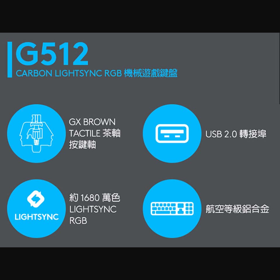 羅技 Logitech G512 RGB機械式遊戲鍵盤 青軸 - 細節圖 1