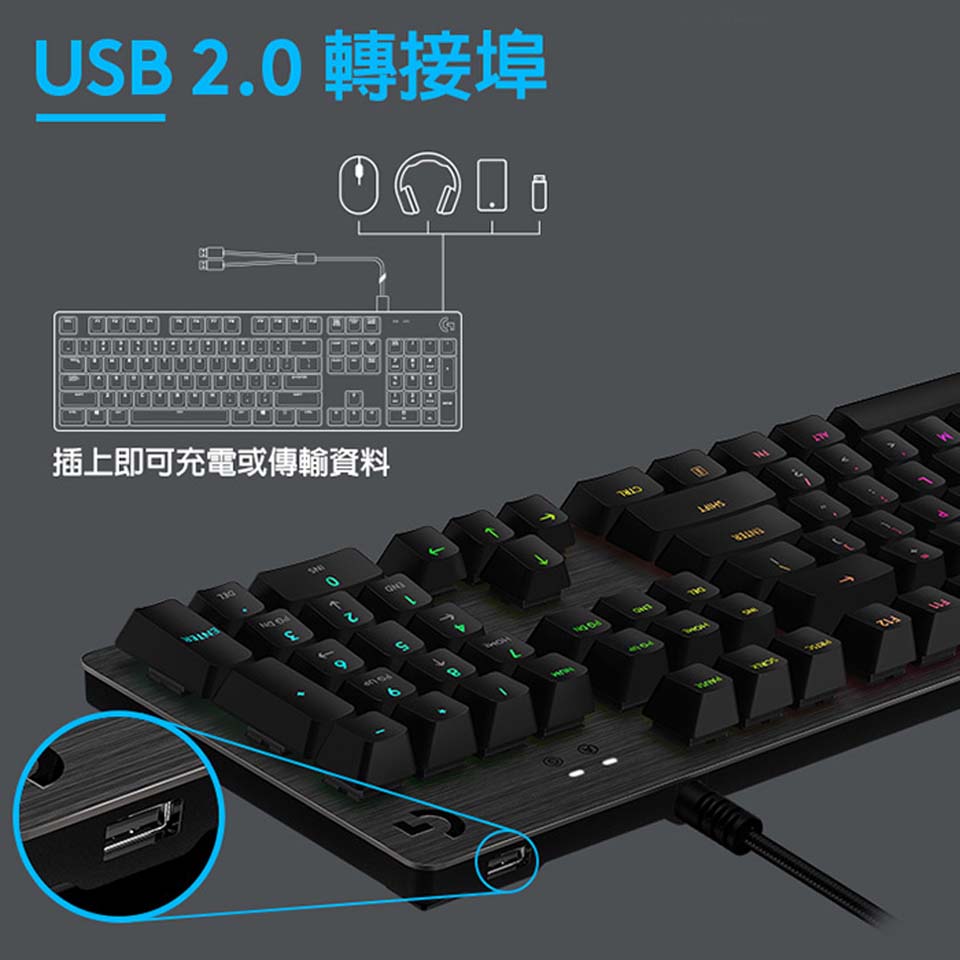羅技 Logitech G512 RGB機械式遊戲鍵盤 青軸 - 細節圖 4