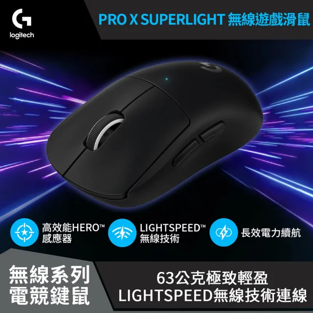 羅技 Logitech PRO X SUPERLIGHT無線電競滑鼠-黑