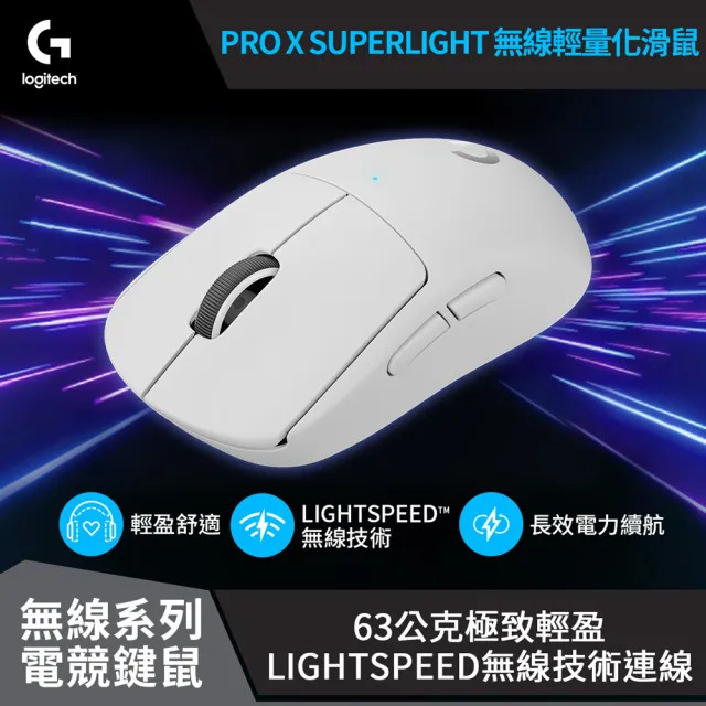 羅技Logitech PRO X SUPERLIGHT 無線輕量化遊戲滑鼠白910-005945