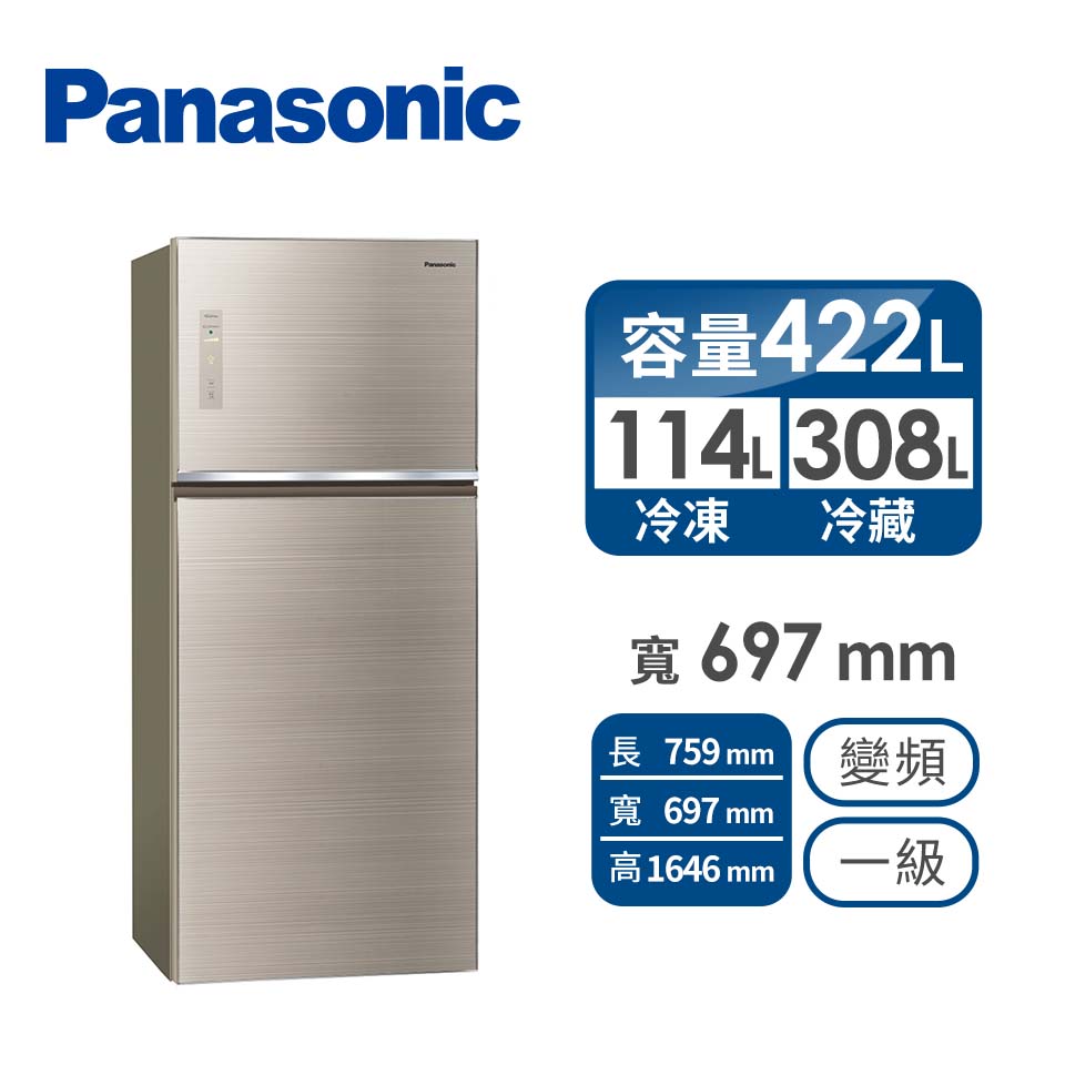 Panasonic 422公升玻璃雙門變頻冰箱