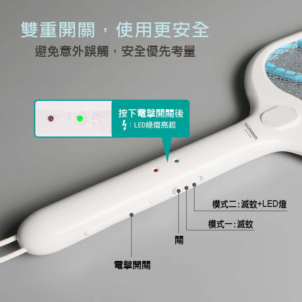 WONDER USB充電式大網面電蚊拍 - 細節圖 1