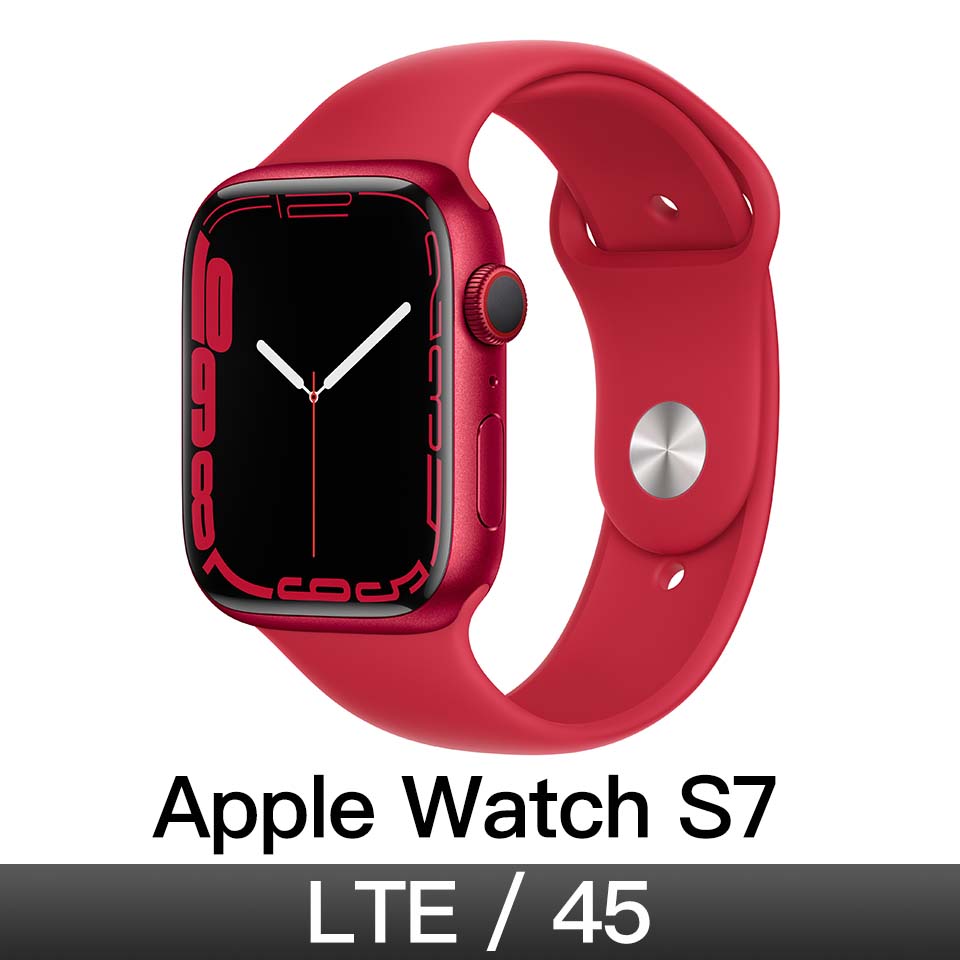 Apple Watch S7 GPS + 行動網路 45mm｜紅色鋁金屬錶殼｜紅色運動型錶帶