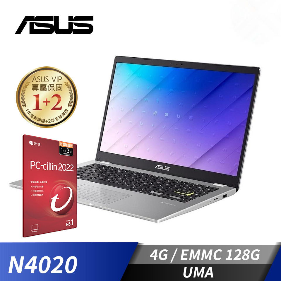 [附PC防毒+雙贈品]華碩 ASUS Laptop 14 筆記型電腦 14"(N4020/4G/128G/W10)白