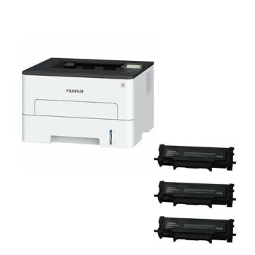 【優惠組合】FUJIFILM ApeosPort Print 3410SD 黑白雷射無線印表機+高容量黑色碳粉匣(6K)*3支