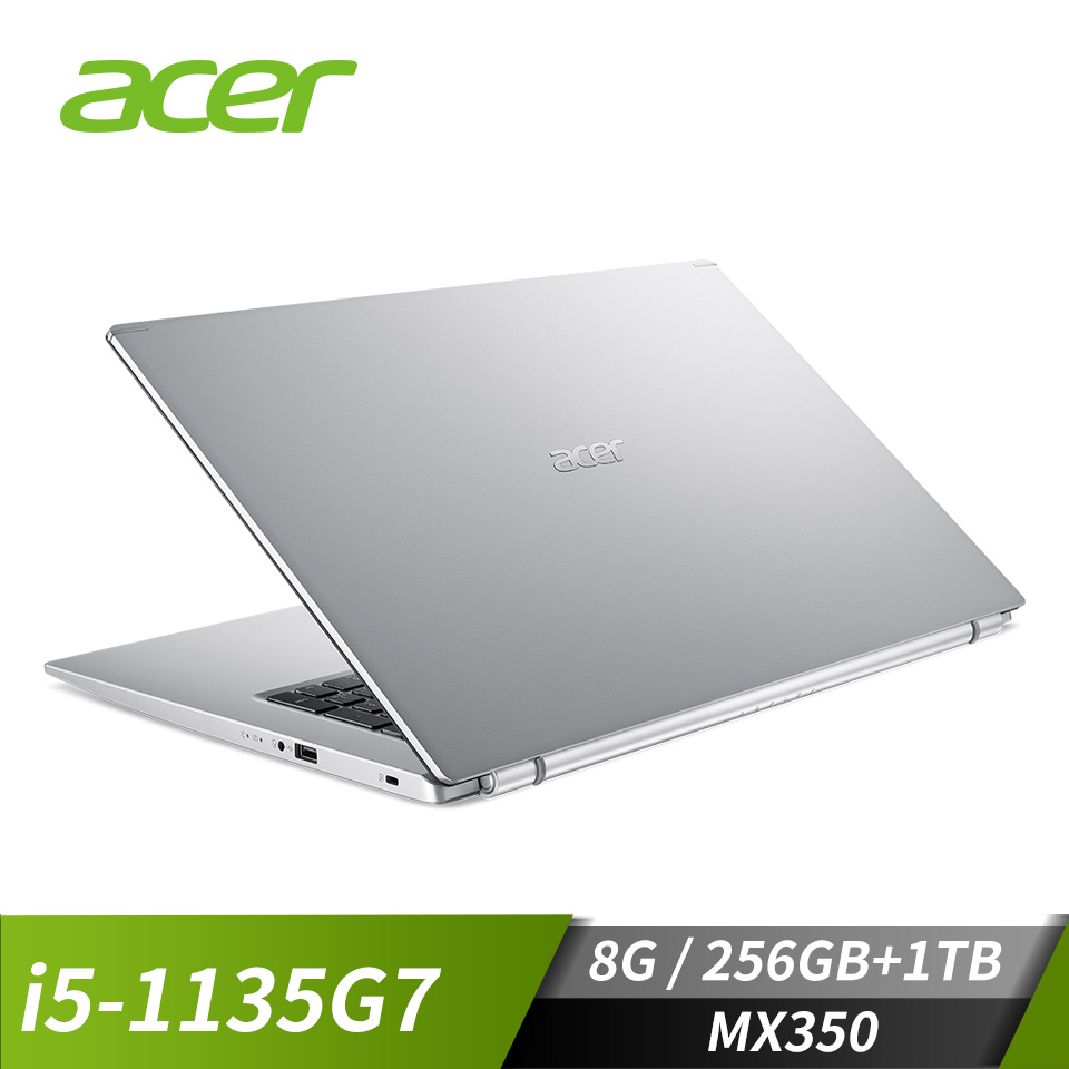 宏碁 ACER Aspire 5 筆記型電腦 14" (i5-1135G7/8GB/256GB+1TB/MX350-2G/W11)銀