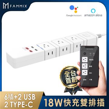 Fammix 6插4埠TypeC PD18W Wi-Fi智能延長線