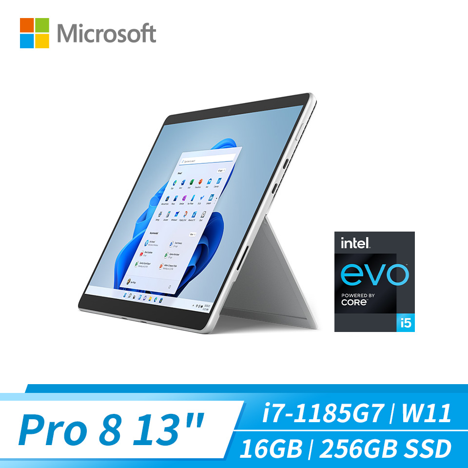 96折加碼原廠保護蓋 | 微軟 Microsoft Surface Pro 8 13" (i7-1185G7/16GB/256GB/Iris Xe/W11/EVO認證)白金