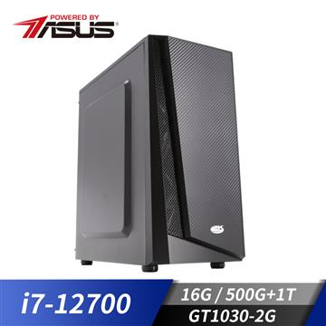 華碩平台[海風勇士]i7十二核獨顯SSD電腦(i7-12700/B660M/16G/GT1030/500G+1T)