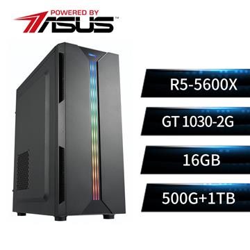 華碩平台[幻世遊俠]R5六核獨顯SSD電腦(R5-5600X/B550M/16G/GT1030/500G+1T)
