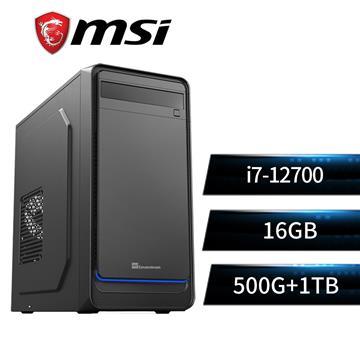 微星平台i7十二核效能SSD電腦(i7-12700/B660M/16G/500G+1T)