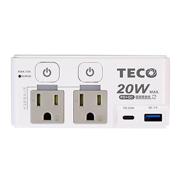 TECO 2切2座3孔高溫斷電QC+PD壁插