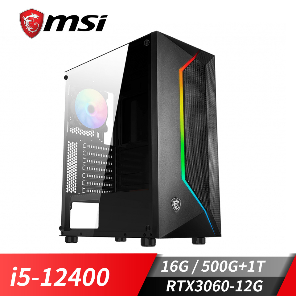 微星平台i5六核獨顯SSD電腦(i5-12400&#47;B660M&#47;16G&#47;RTX3060&#47;500G+1T)