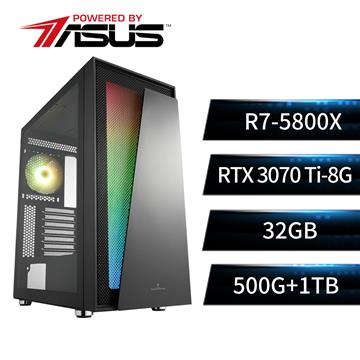 華碩平台[霹靂仙尊]R7八核獨顯SSD電腦(R7-5800X/X570/32G/RTX3070Ti/500G+1T)
