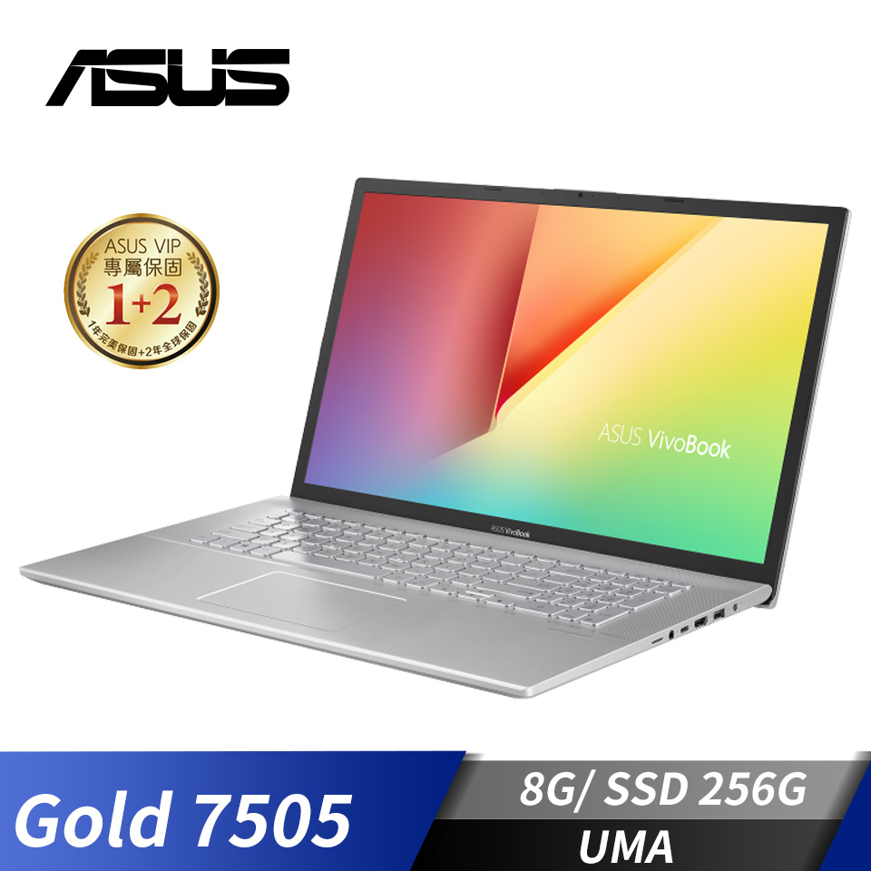 華碩 ASUS VivoBook 17 筆記型電腦 17.3"(Gold 7505/8G/256G/W11)冰河銀