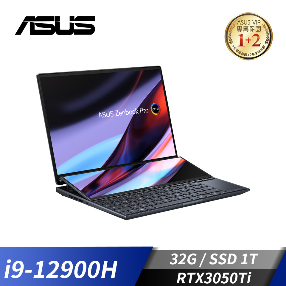 華碩 ASUS ZenBook Pro 14 Duo 筆記型電腦 14"(i9-12900H/32G/1T/RTX3050Ti/W11)黑