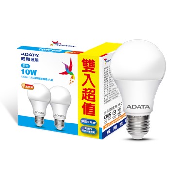 ADATA威剛10W高效能LED球燈泡-白光(2入)