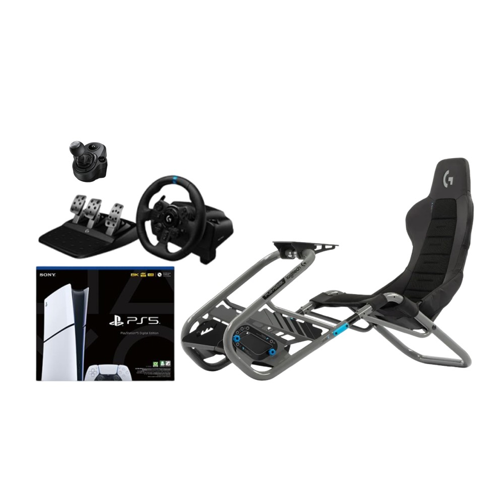 【賽車組合】Logitech G923 模擬賽車方向盤 + G923&#47;G29 變速器 + Playseat Trophy Logitech賽車椅 + PlayStation 5 Slim主機 數位版 (1TB)