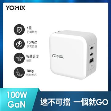 YOMIX 100W GaN氮化鎵三孔快充充電器