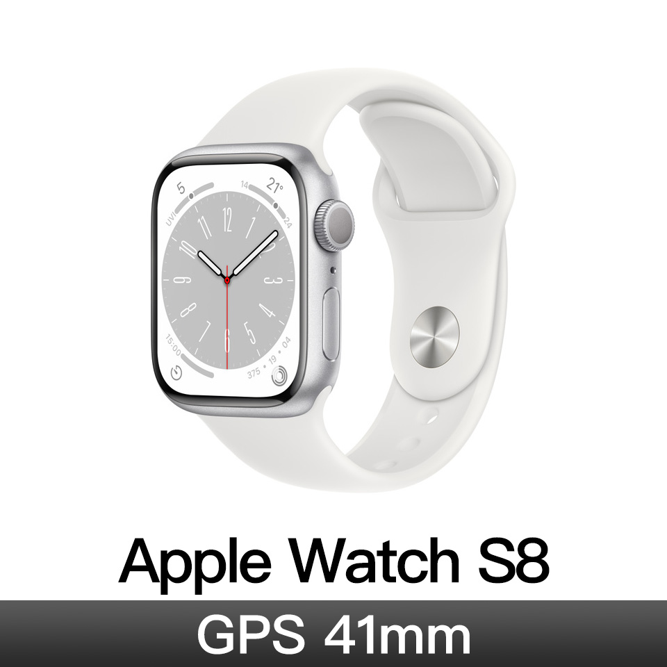 Apple Watch S8 GPS 41mm&#47;銀鋁&#47;白運動錶帶