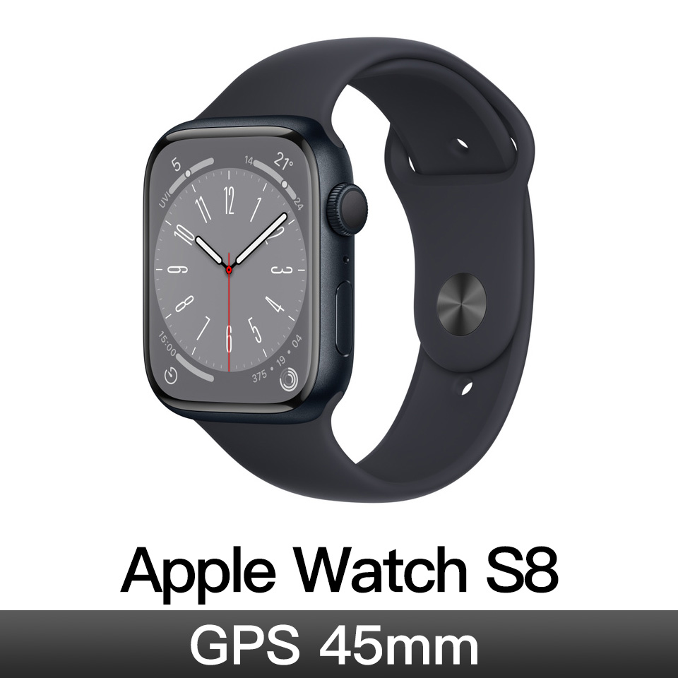 Apple Watch S8 GPS 45mm&#47;午夜鋁&#47;午夜運動錶帶